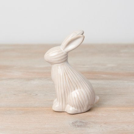 Natural Hand Painted Ribbed Bunny Ornament, 13.5cm