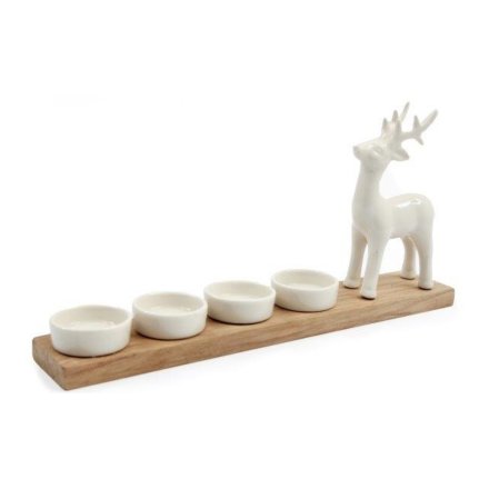 Ceramic Reindeer 4x Tea light Holder Deco, 34cm