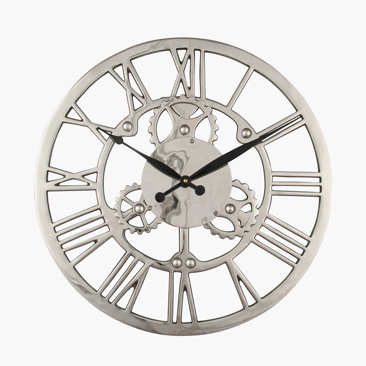 Nickel Cog Design Round Wall Clock