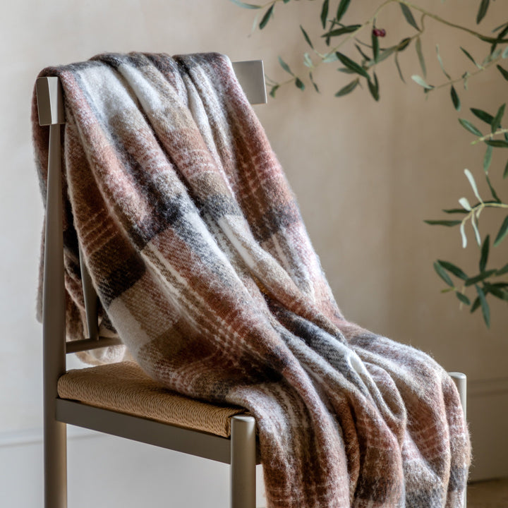 Natural Check Faux Mohair Throw