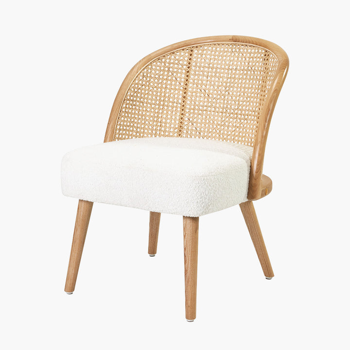 Simone Bouclé Fabric, Natural Pine Wood and Rattan Chair