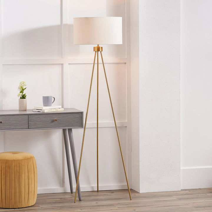 Houston Brushed Brass Metal Tripod Floor Lamp