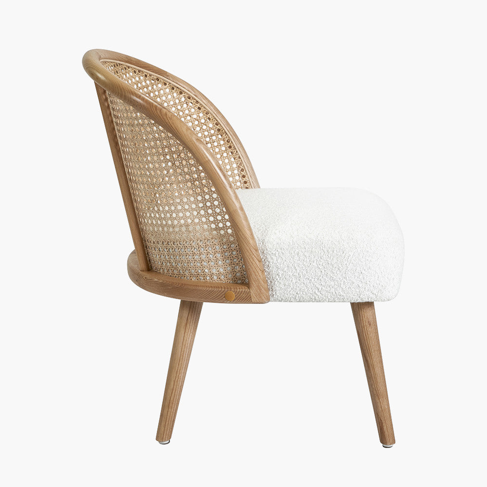 Simone Bouclé Fabric, Natural Pine Wood and Rattan Chair