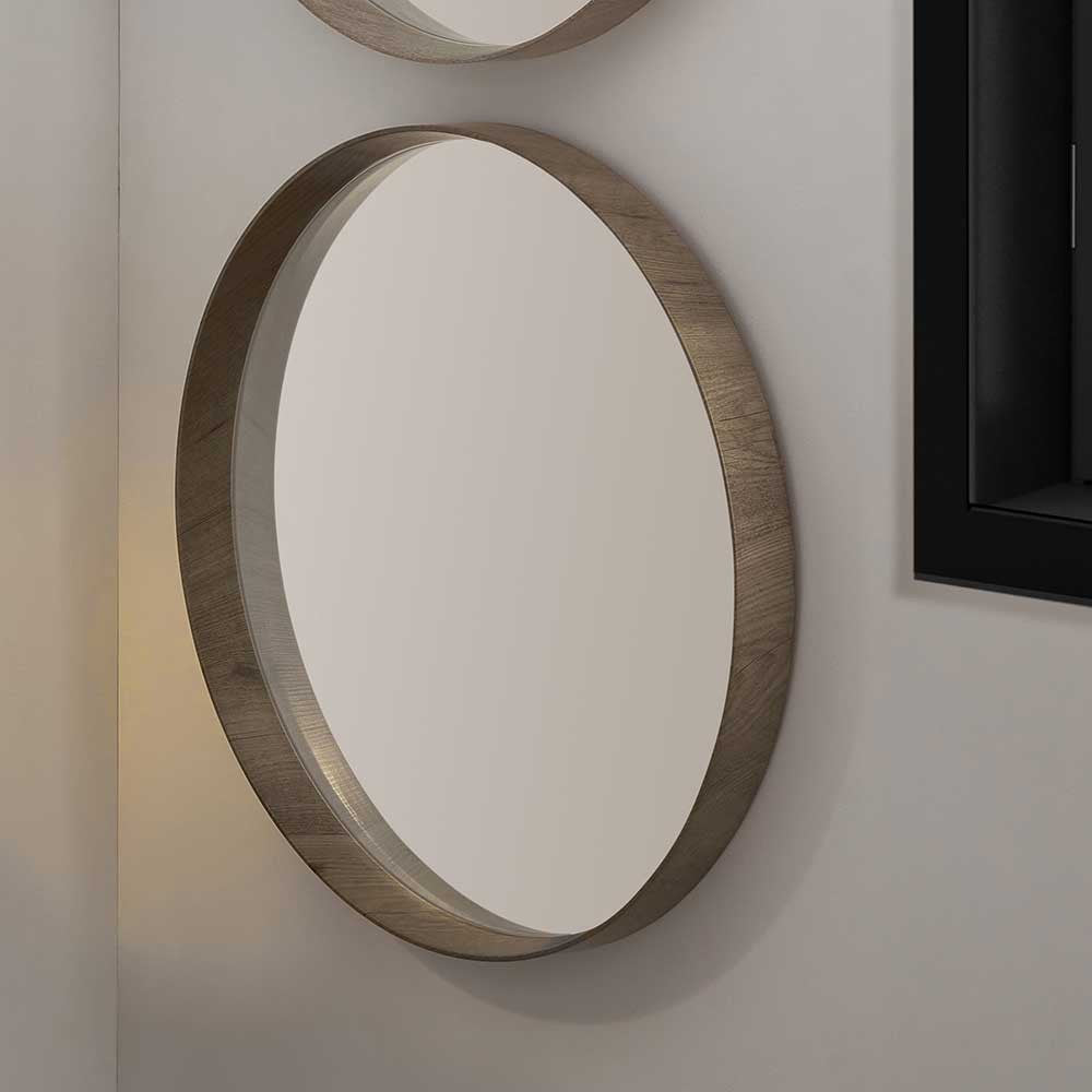 Natural Wood Veneer Deep Edge Round Wall Mirror Large 74cm