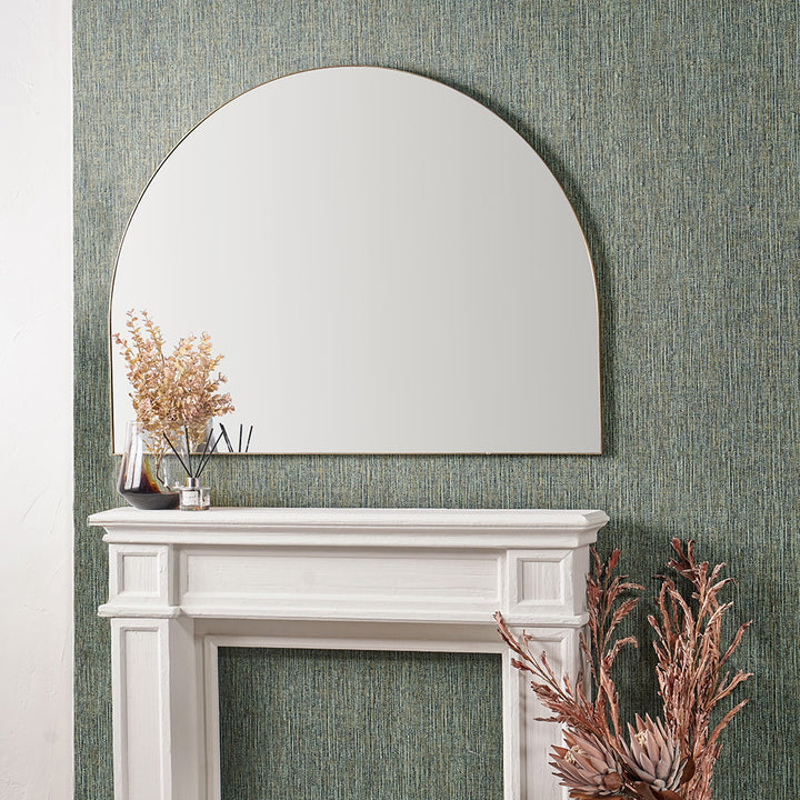 Brushed Gold Metal Slim Frame Wide Arch Wall Mirror