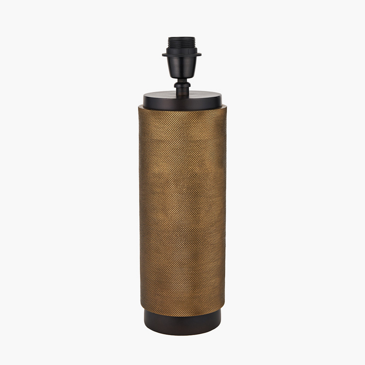 Aurelio Brass and Black Metal Textured Table Lamp Base with Lino 35cm White Self Lined Linen Cylinder Lampshade