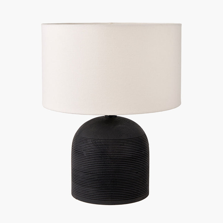 Nelu Black Engraved Wood Dome Table Lamp Base 30cm