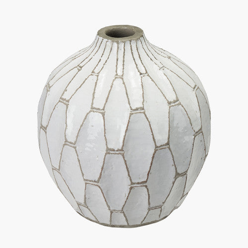 Gaudi White Stoneware Geometric Design Vase