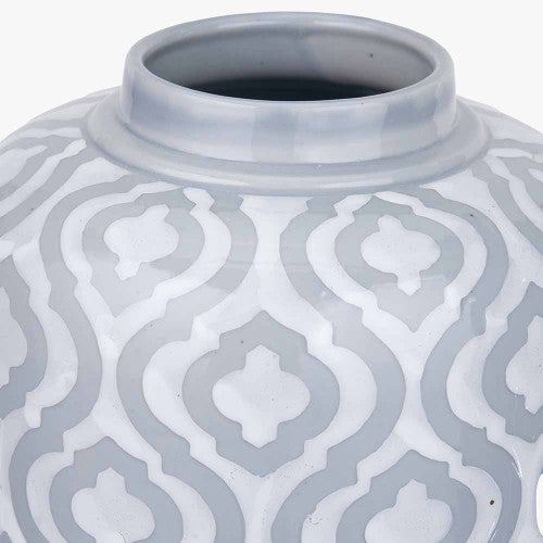 Celia Grey and White Ceramic Geo Pattern Lidded Ginger Jar