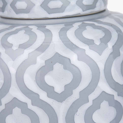 Celia Grey and White Ceramic Geo Pattern Lidded Ginger Jar