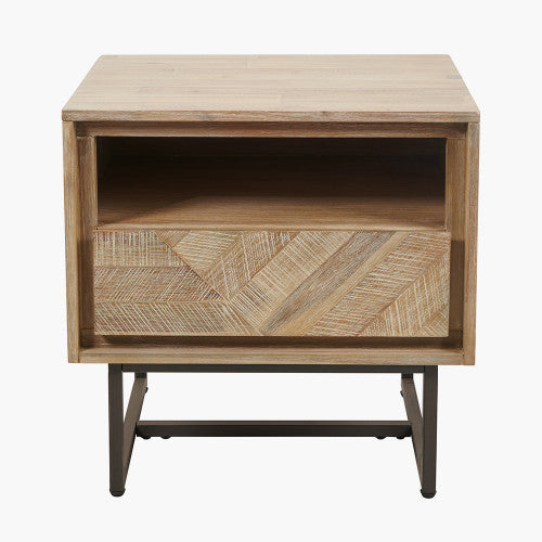 Marca Sand Wash Acacia Wood and Black Metal Bedside Unit