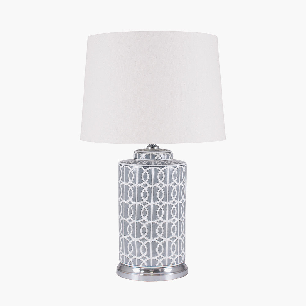 Aris Tall Grey and White Geo Pattern Table Lamp 72cm