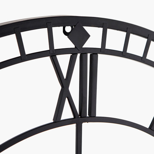 Black Metal Round  Skeleton Wall Clock Large