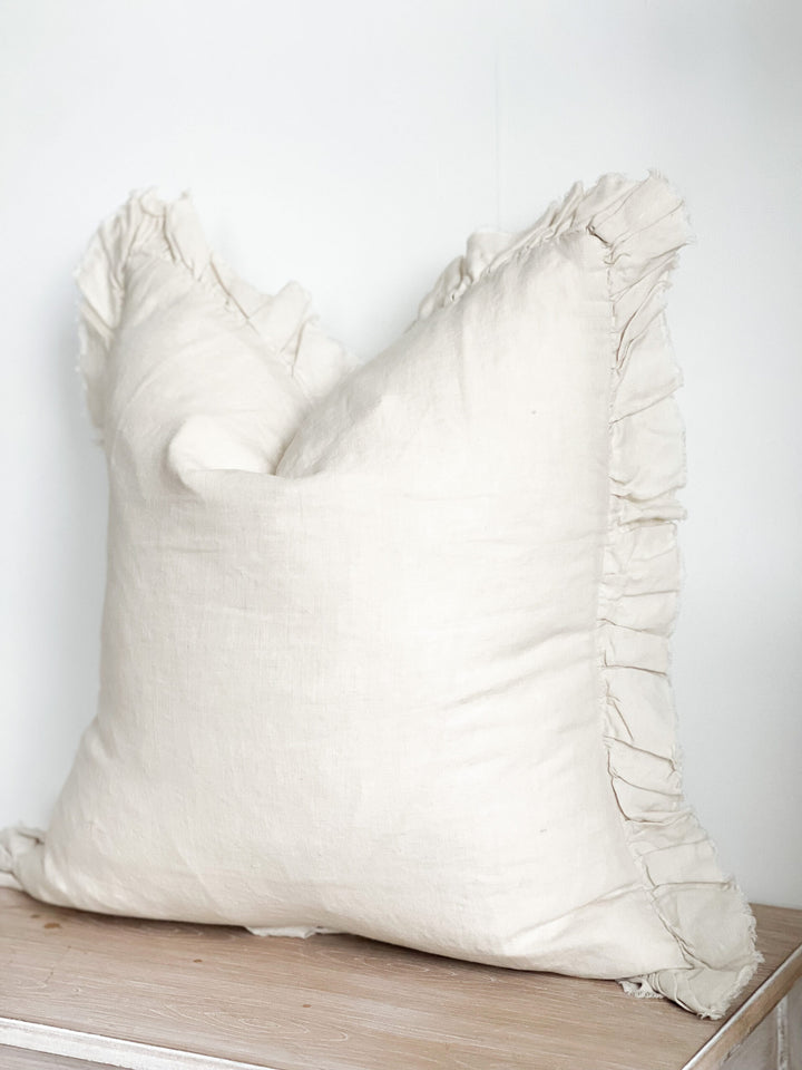 Ruffled Linen 45x45 Cushion Cover Cream