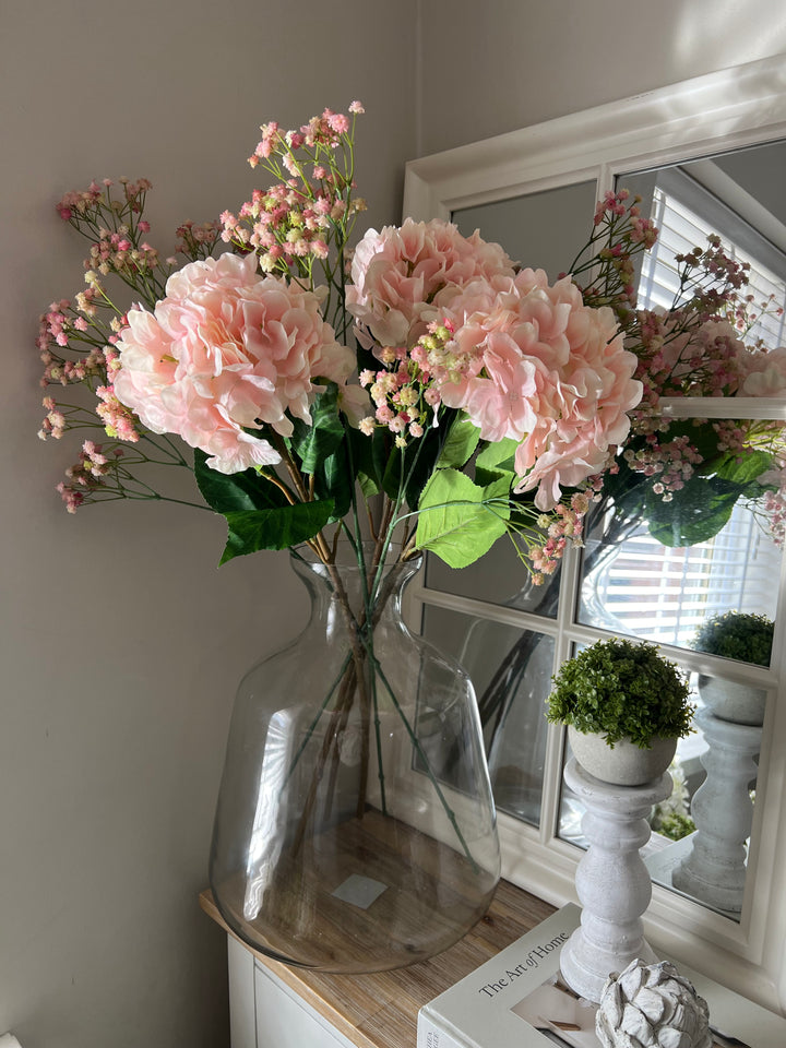 Luxury Pink Hydrangea and Babys Breath Arrangement