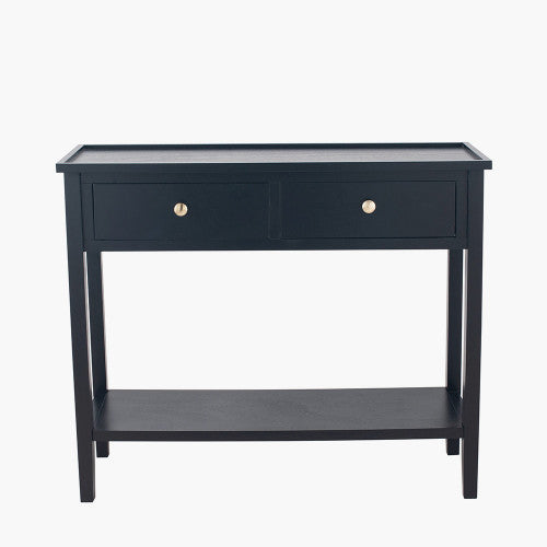 Chelmsford Satin Black Pine Wood 2 Drawer Console Table