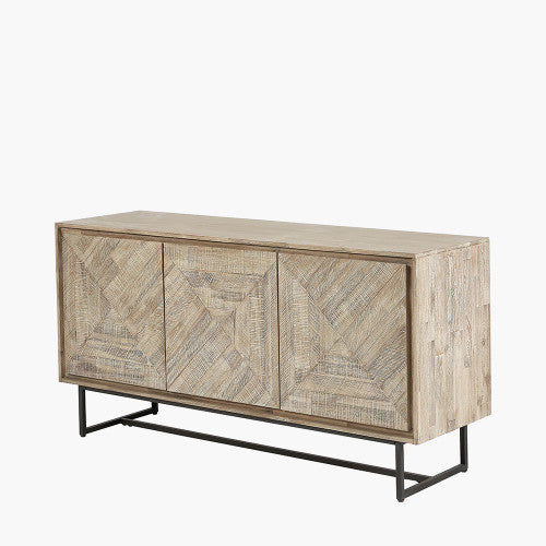 Marca Sand Wash Acacia Wood and Black Metal 3 Door Sideboard