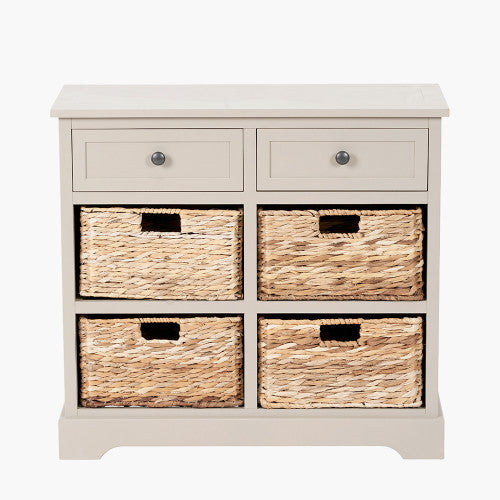 Devonshire Greige Pine Wood 2 Drawer 4 Basket Unit