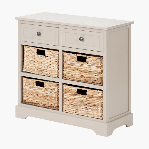 Devonshire Greige Pine Wood 2 Drawer 4 Basket Unit