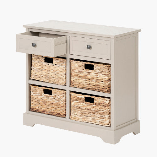 Devonshire Greige Pine Wood 2 Drawer 4 Basket Unit