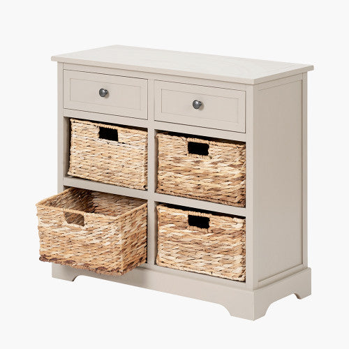 Devonshire Greige Pine Wood 2 Drawer 4 Basket Unit