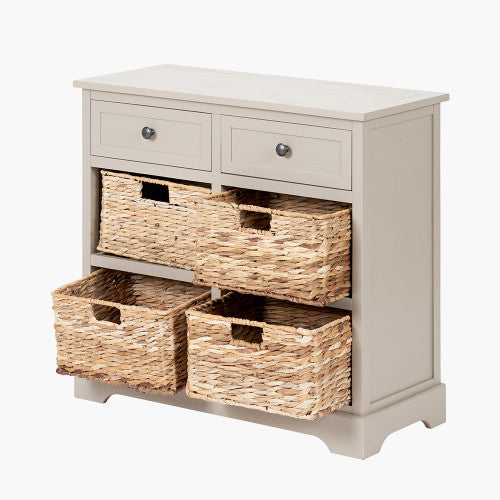 Devonshire Greige Pine Wood 2 Drawer 4 Basket Unit