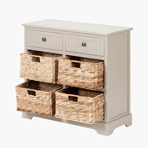 Devonshire Greige Pine Wood 2 Drawer 4 Basket Unit