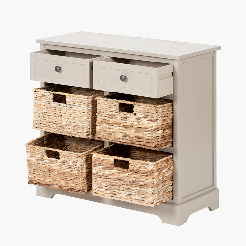 Devonshire Greige Pine Wood 2 Drawer 4 Basket Unit