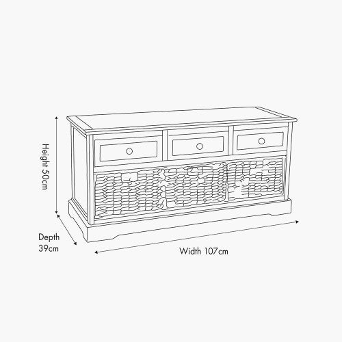 Devonshire Greige Pine Wood 3 Drawer 3 Basket Unit