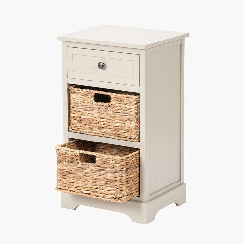 Devonshire Greige Pine Wood 1 Drawer 2 Basket Unit