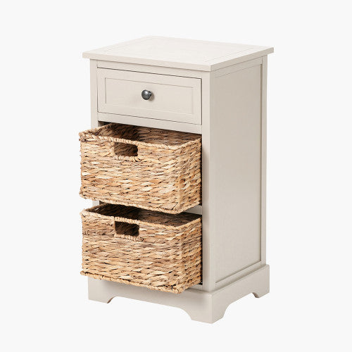 Devonshire Greige Pine Wood 1 Drawer 2 Basket Unit