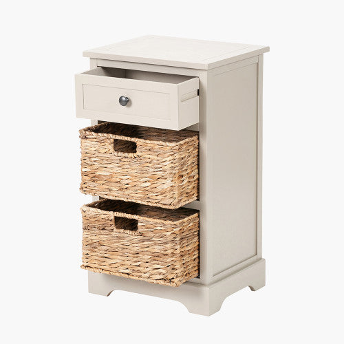 Devonshire Greige Pine Wood 1 Drawer 2 Basket Unit