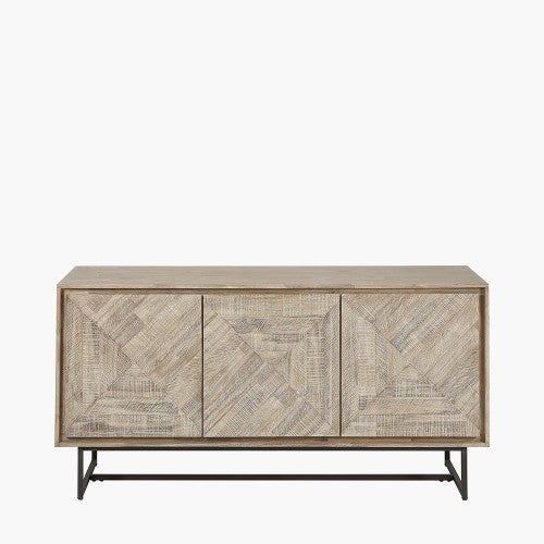 Marca Sand Wash Acacia Wood and Black Metal 3 Door Sideboard