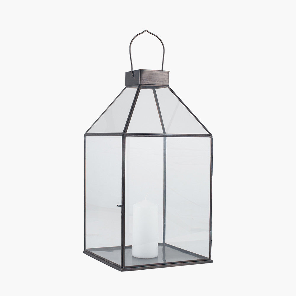 Black Brass Metal and Glass Square Lantern