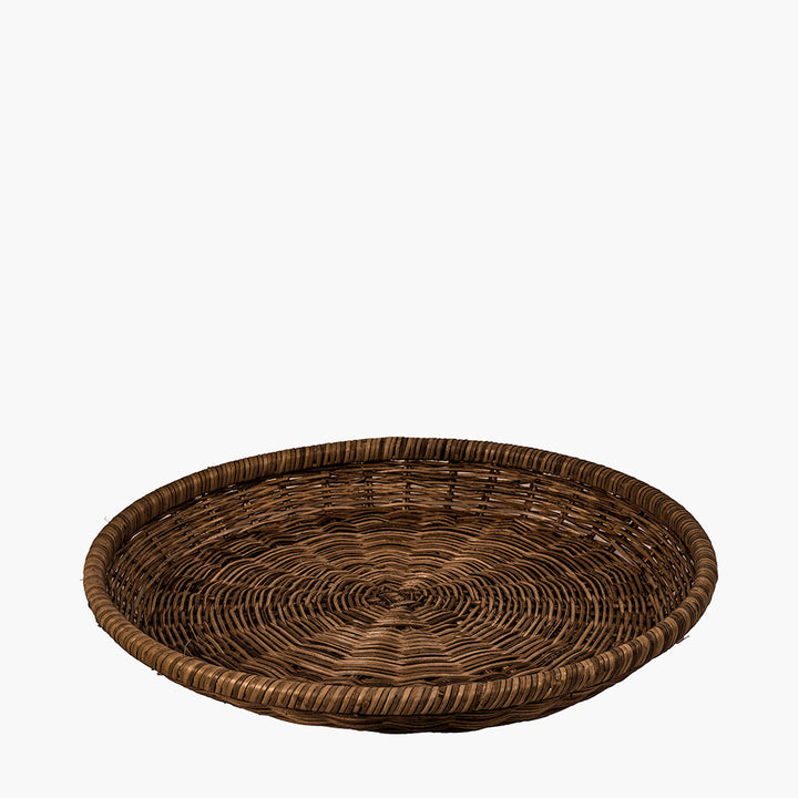 Pecan Brown Rattan Round Basket Tray