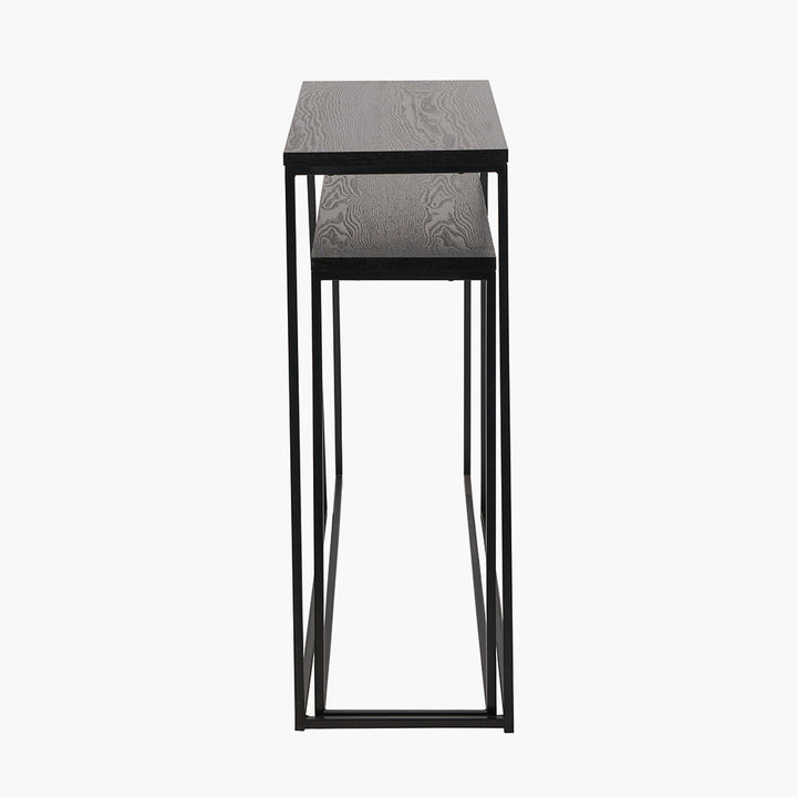 Mashiko S/2 Black Ash Veneer and Black Metal Console Tables