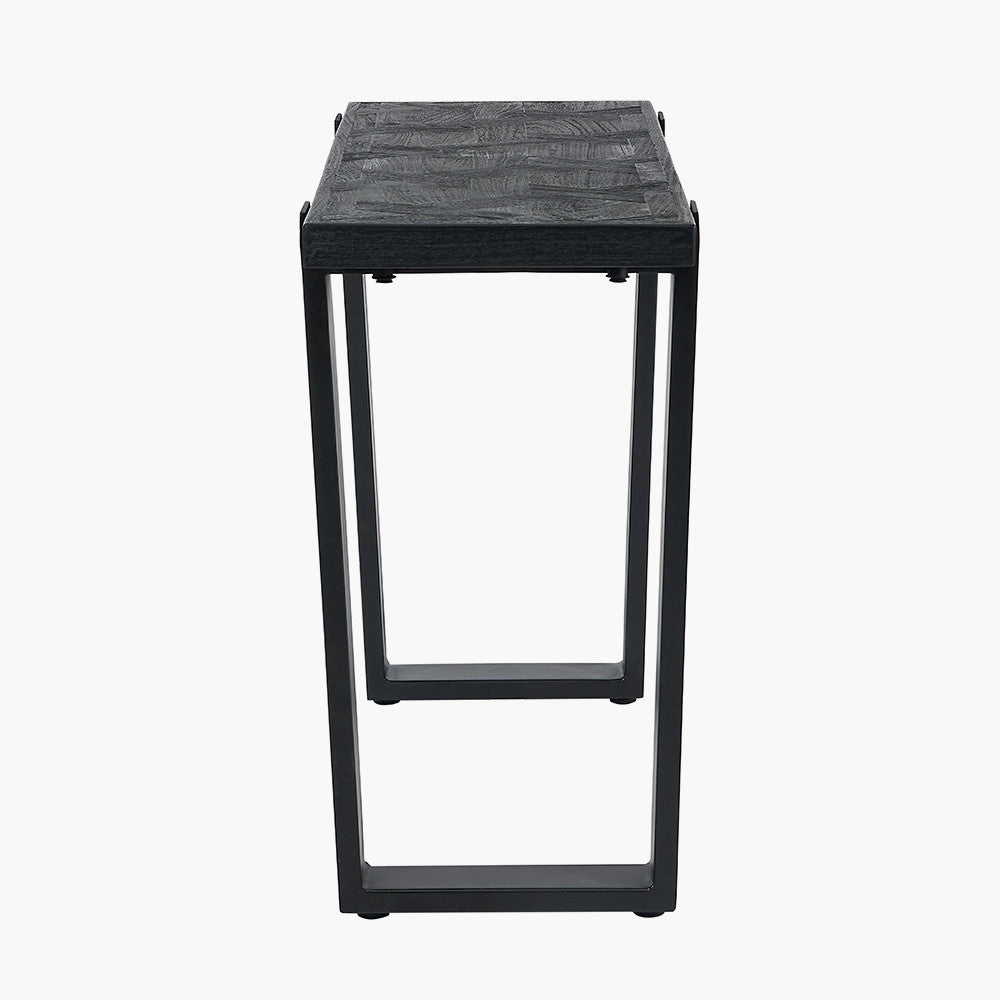 Mashu Matt Black Mango Wood and Black Metal Console Table