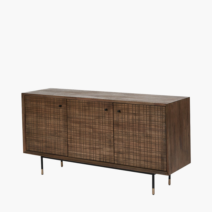 Arte Dark Brown Acacia Wood and Black Metal 3 Door Sideboard