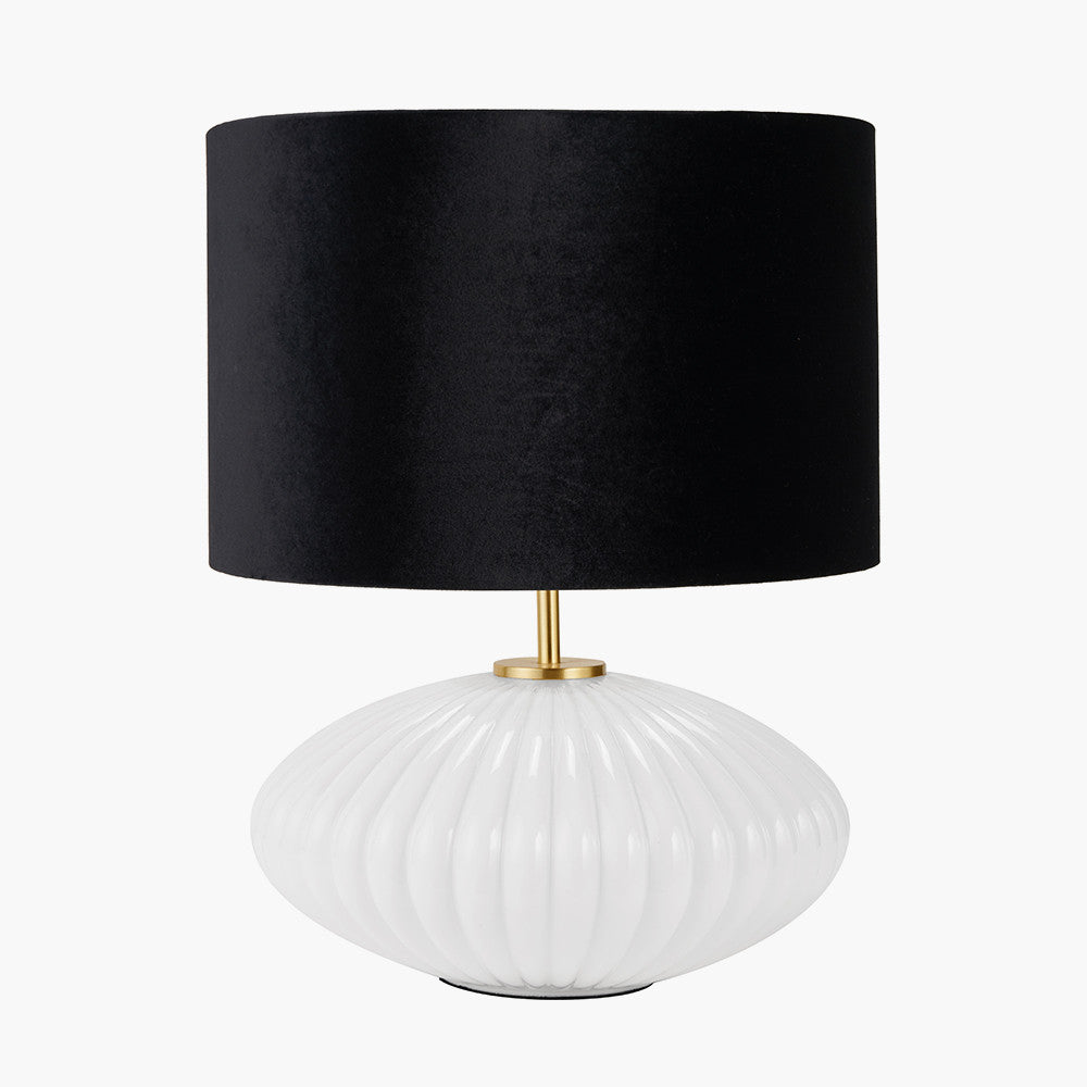 Emilia White Ribbed Glass and Gold Metal Oval Table Lamp Base27cm