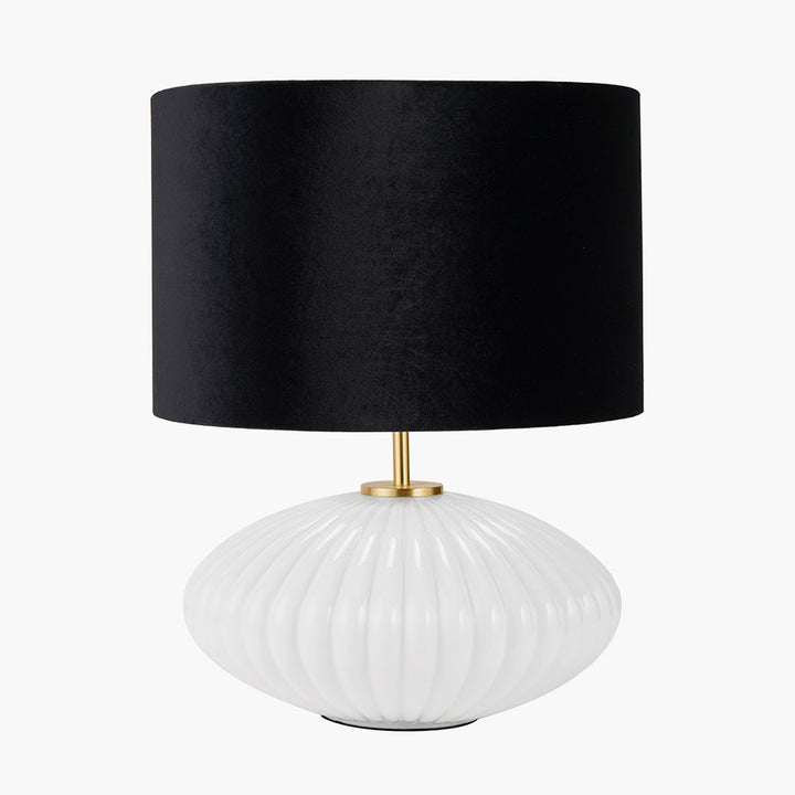 Emilia White Ribbed Glass and Gold Metal Oval Table Lamp Base27cm