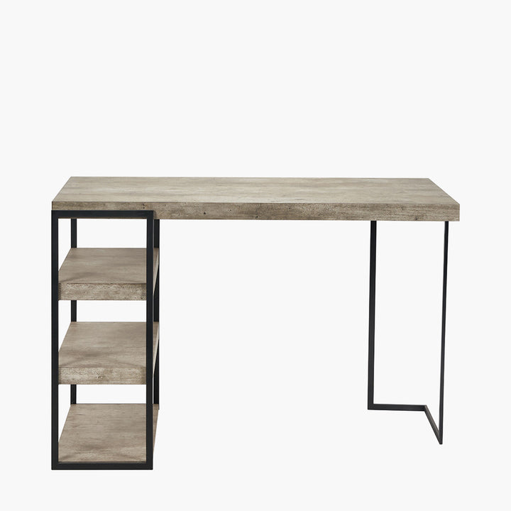 Jersey Concrete Effect Wood Veneer and Black Metal Desk