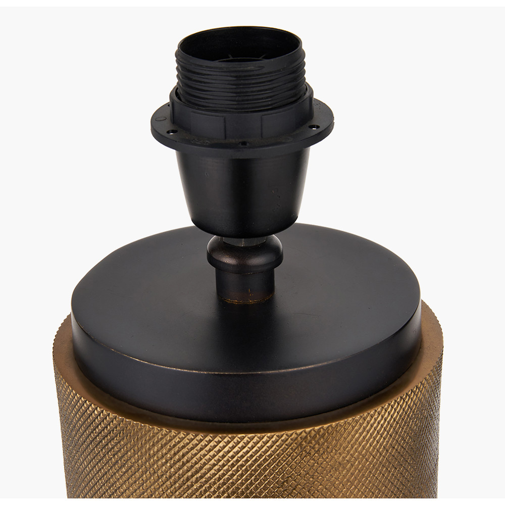 Aurelio Brass and Black Metal Textured Table Lamp Base with Lino 35cm White Self Lined Linen Cylinder Lampshade