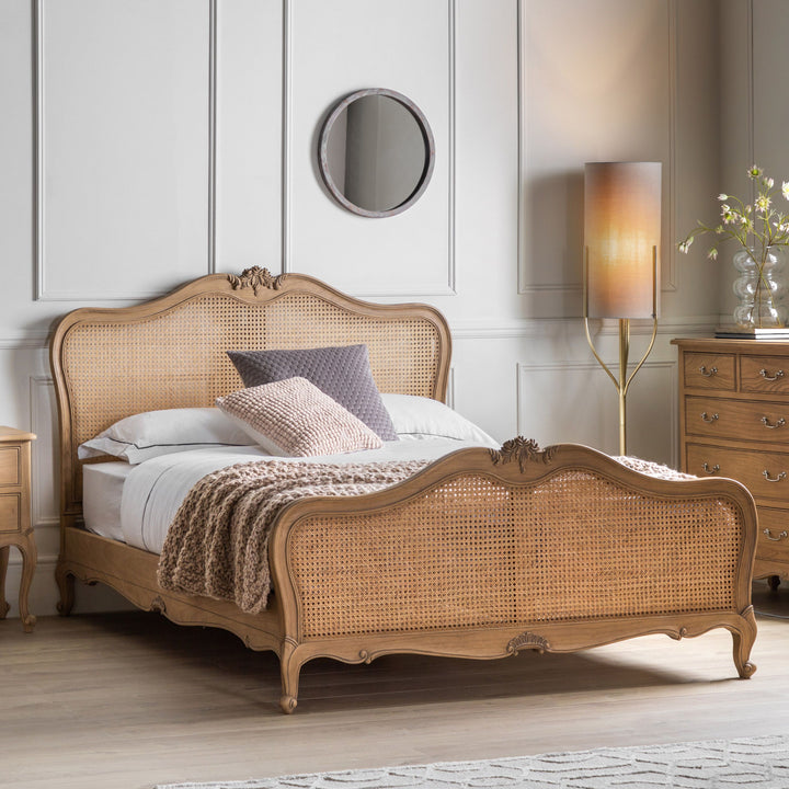 French Chic King Cane Bed Weathered