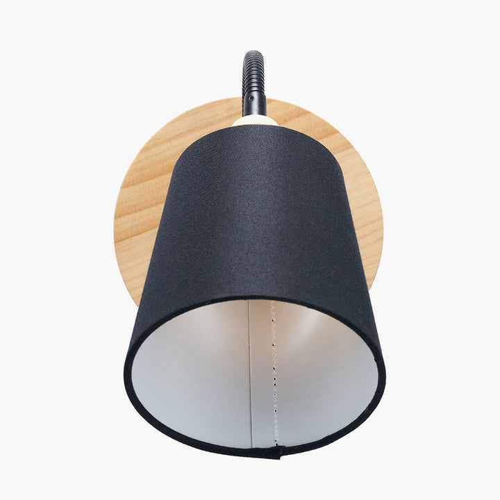 Juna Black Metal and Natural Wood Wall Light