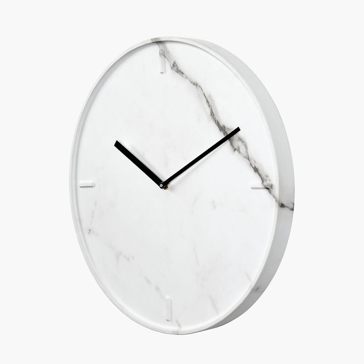 White Marble Effect Wood Veneer Round Wall Clock 40cm