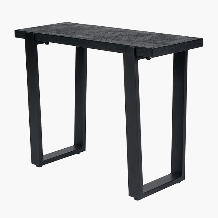 Mashu Matt Black Mango Wood and Black Metal Console Table