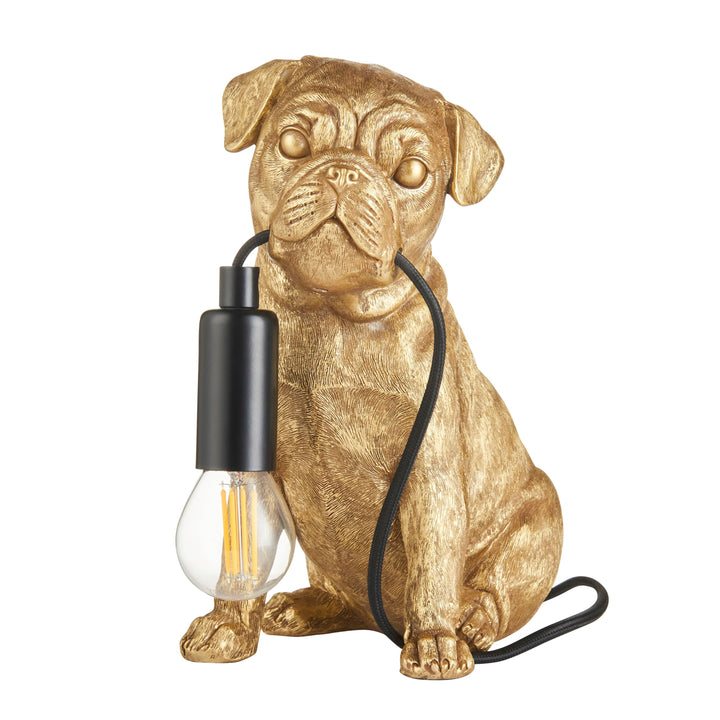 Pug Puppy Table Lamp | Vintage Gold