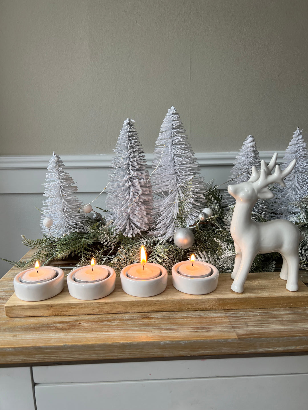 Ceramic Reindeer 4x Tea light Holder Deco, 34cm