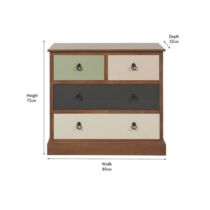 Loft Sage Multicoloured Pine Wood 4 Drawer Unit
