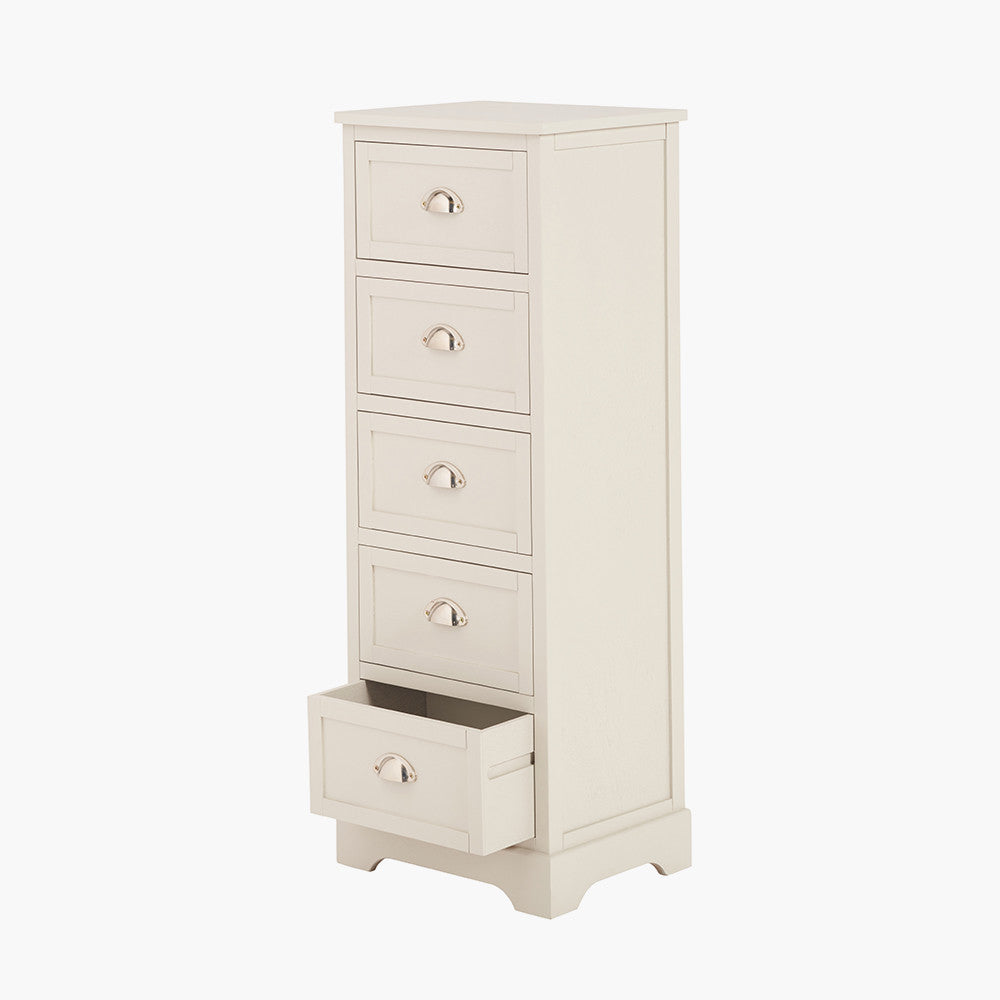 Croft Linen Pine Wood 5 Drawer Tall Unit